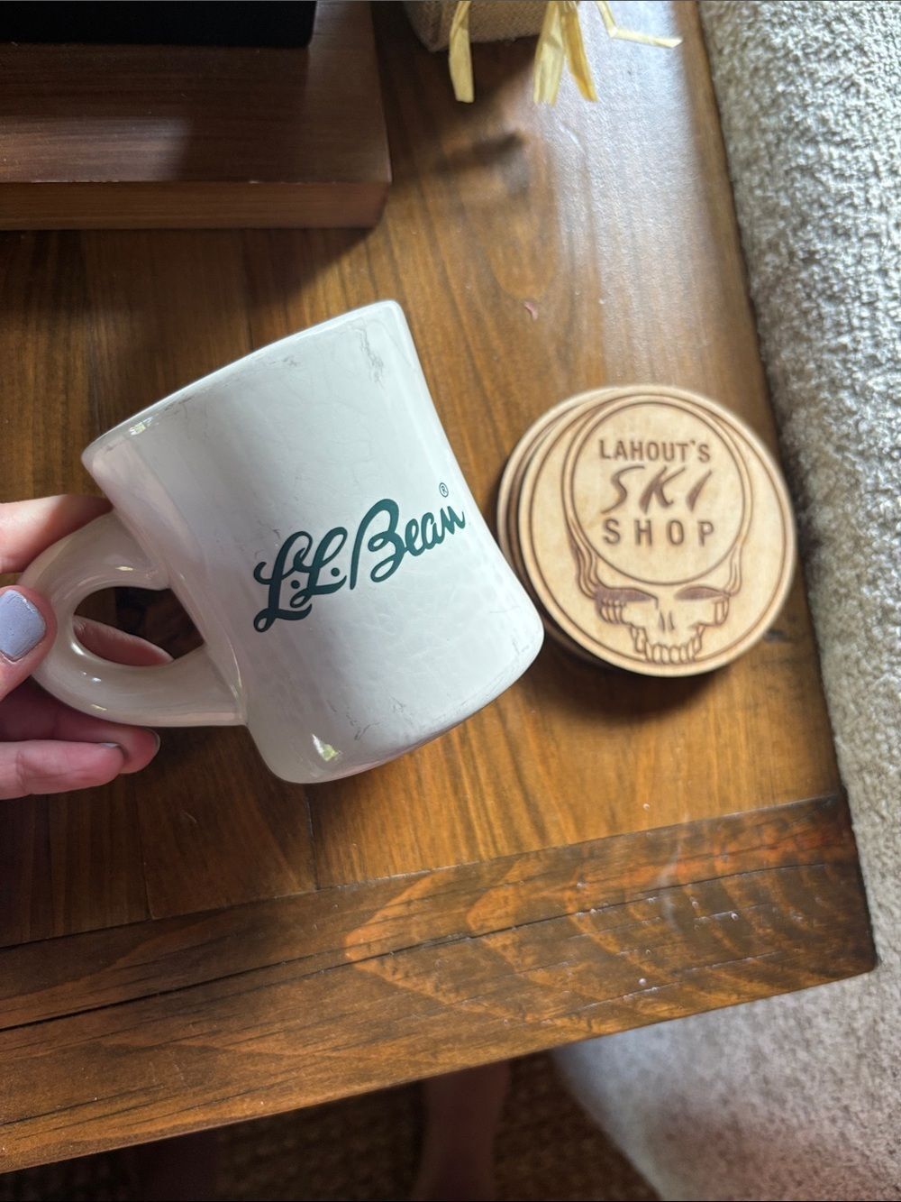 L.L. Bean White Mug with Green Script Logo